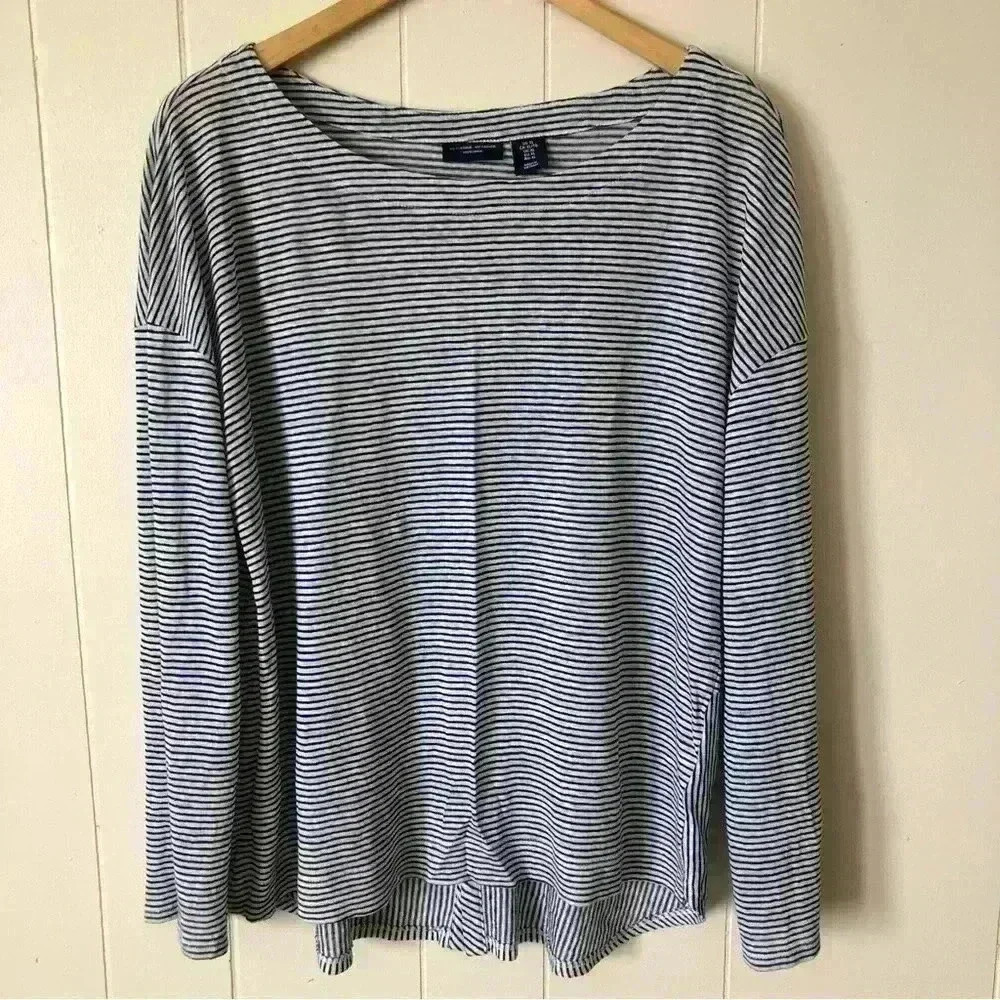 Adrienne Vittadini Striped Linen Top Shirt Blouse Size XL